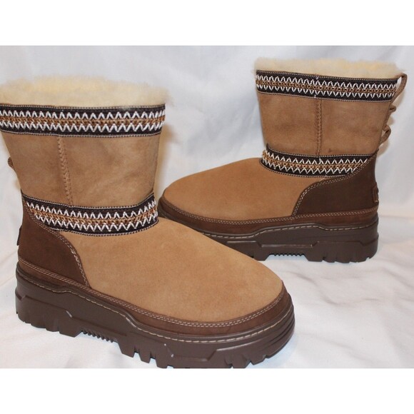 UGG CLASSIC MINI TRAILGAZER CHESTNUT LEATHER WATERPROOF BOOTS WOMEN - Picture 2 of 9